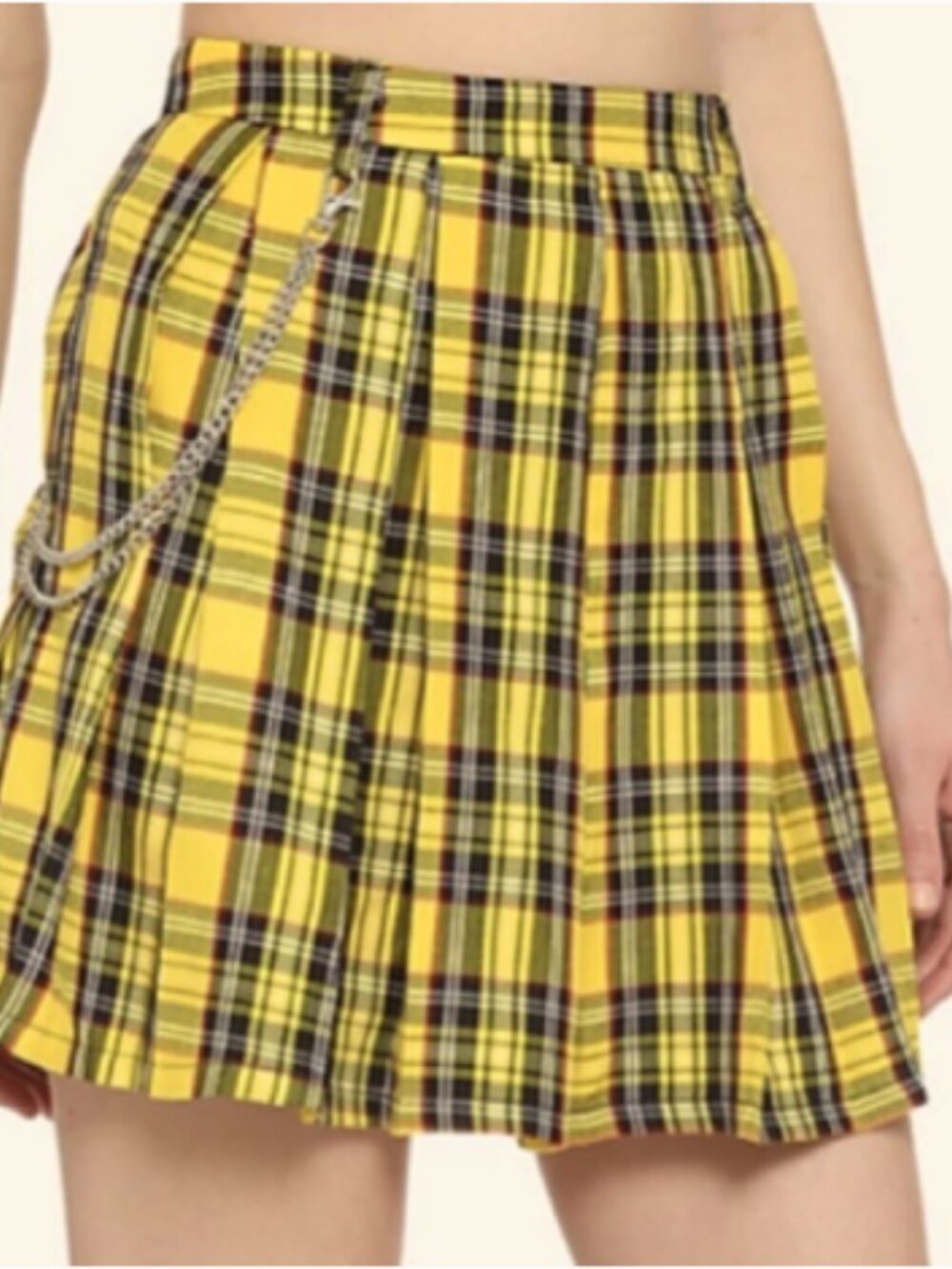 Hot Topic Yellow Black Plaid Mini Skirt Chain Pleat Kilt Clueless Small